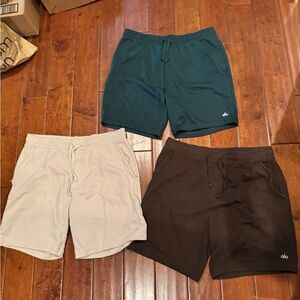 Alo Yoga Shorts Trio - Teal, Cream, and Brown